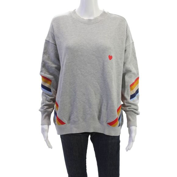 Spiritual Gangster Sweaters - Spiritual Gangster Womens Pullover Gray Cotton Crew Neck Long Sleeve Size S